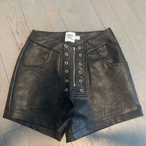 Black Faux Leather High-Waist Zip Mini Shorts